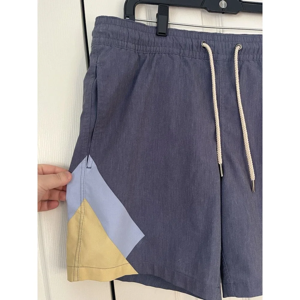 Fair Harbor Shorts Mens Medium Blue Lined Swim Trunks Stretch Colorblock Striped